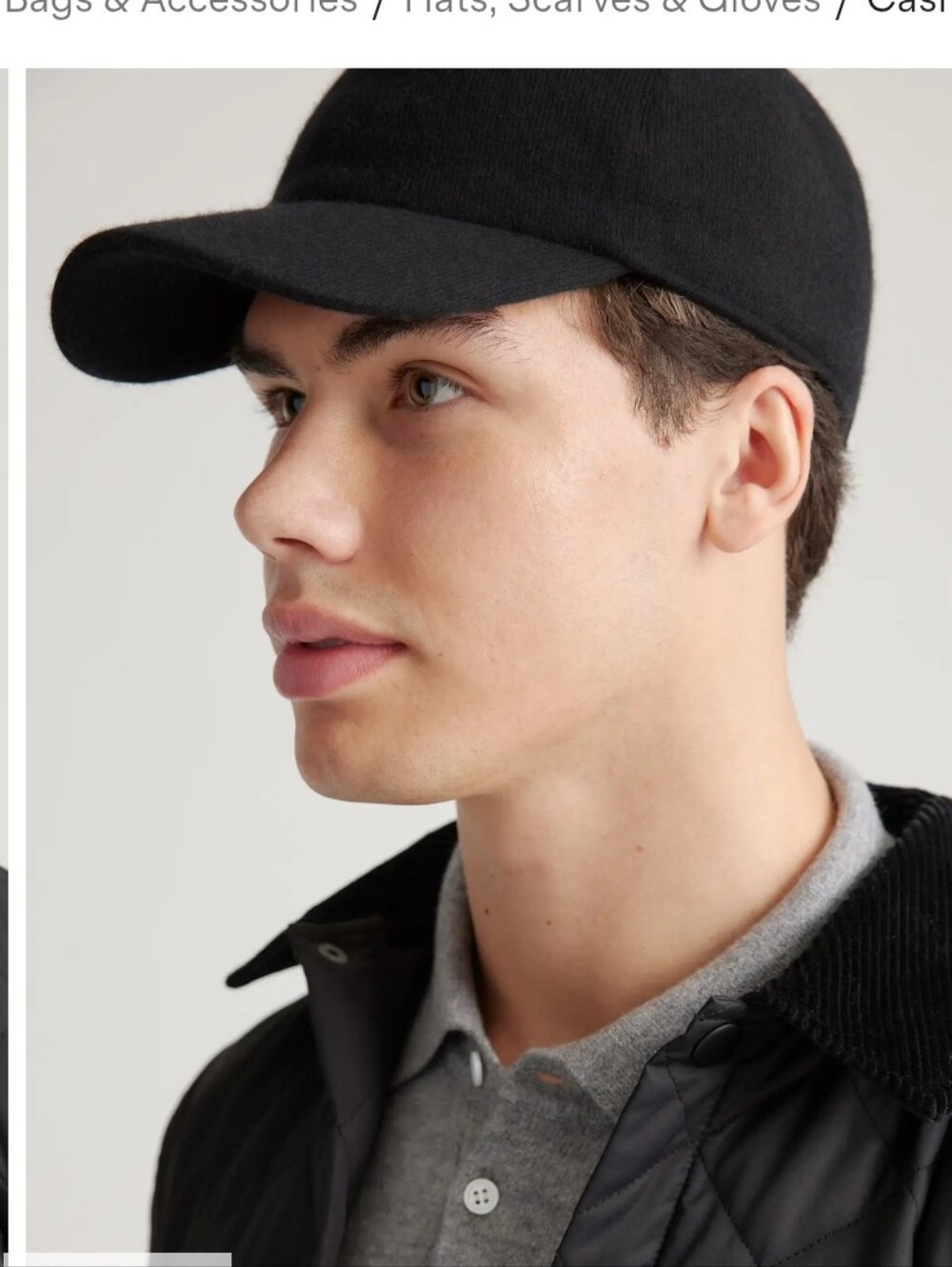 Quince 100% Cashmere Black Knit Baseball-Style Kids Cap